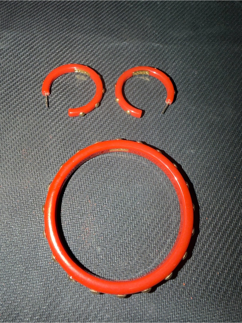 Coach Red Bangle and Hoop Earring Set